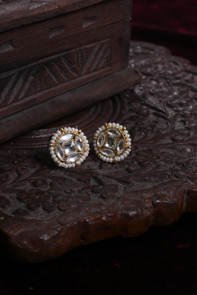 Green Colour Gold Plated Jadau Kundan Studs Earrings