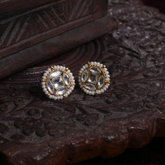 MDE868- Pink Colour Gold Plated Jadau Kundan Studs Earrings