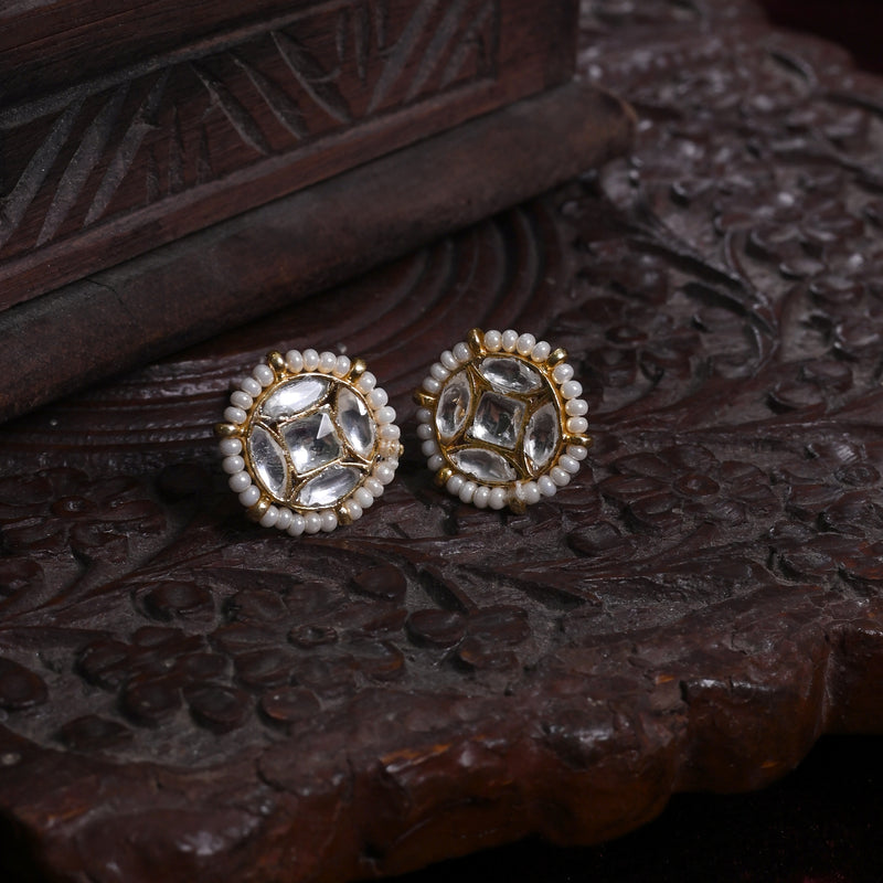 MDE868- Pink Colour Gold Plated Jadau Kundan Studs Earrings