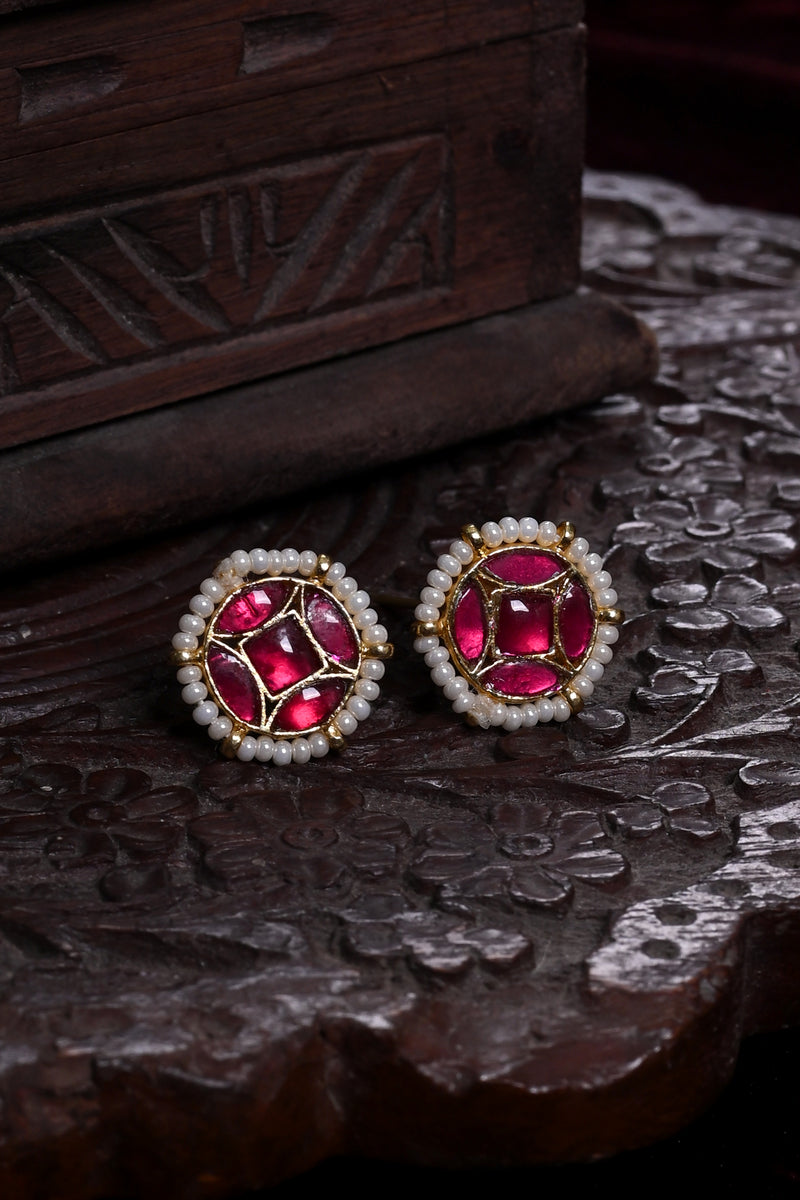 Green Colour Gold Plated Jadau Kundan Studs Earrings