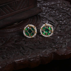MDE868- Pink Colour Gold Plated Jadau Kundan Studs Earrings