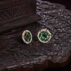 MDE868- Pink Colour Gold Plated Jadau Kundan Studs Earrings