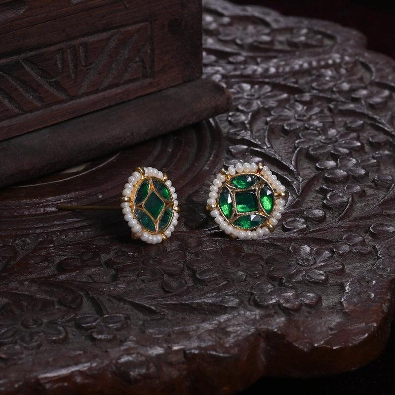 MDE868- Pink Colour Gold Plated Jadau Kundan Studs Earrings