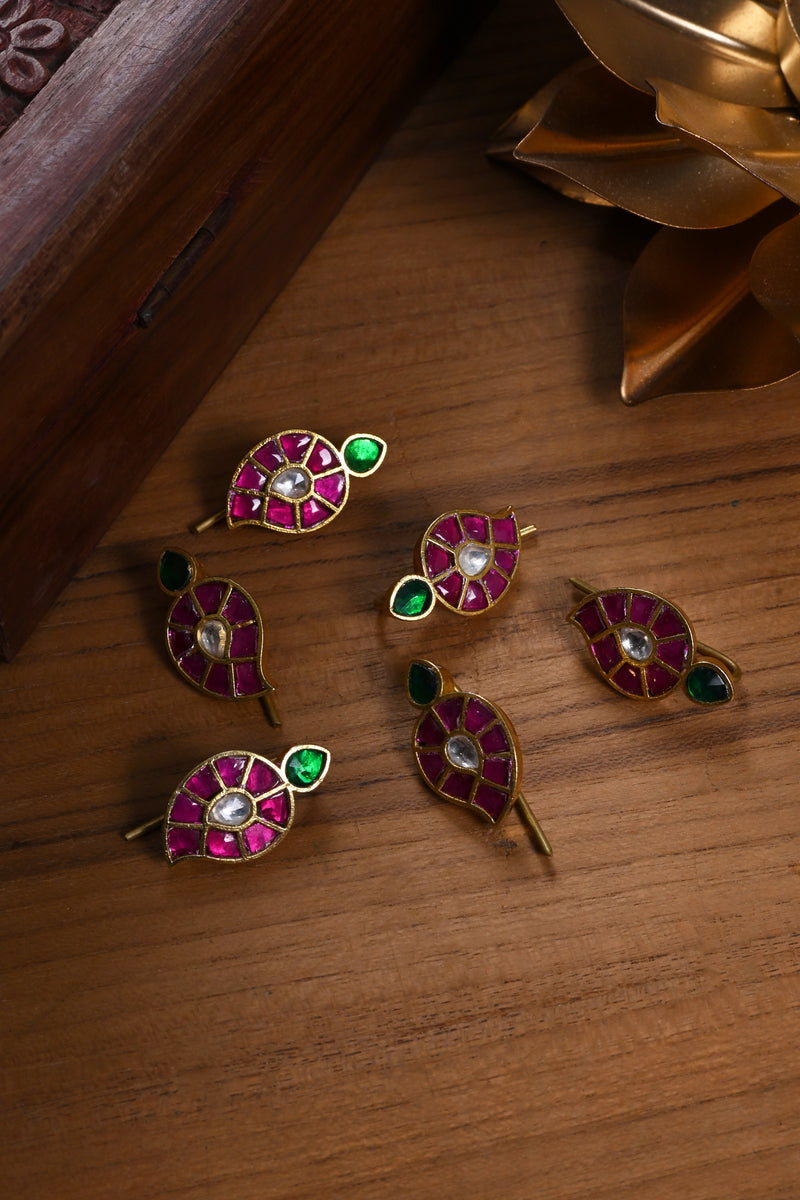 Multi Colour Gold Plated Jadau Kundan Juda Pin