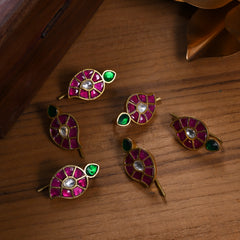 MDBR320- Multi Colour Gold Plated Jadau Kundan Juda Pin