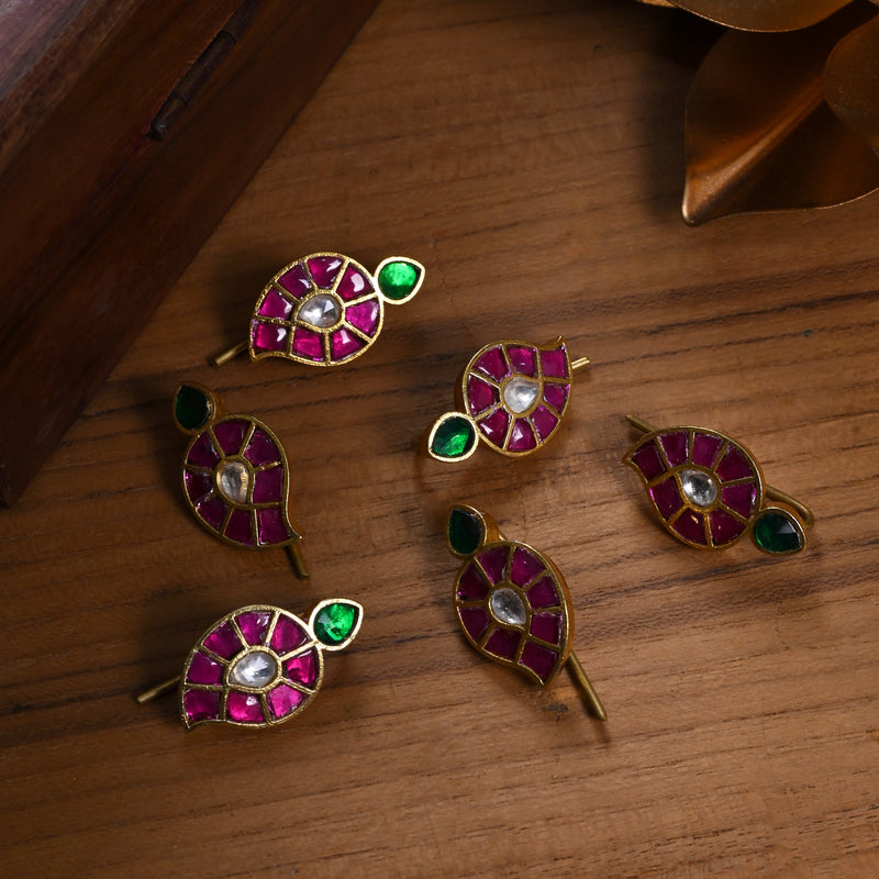 MDBR320- Multi Colour Gold Plated Jadau Kundan Juda Pin