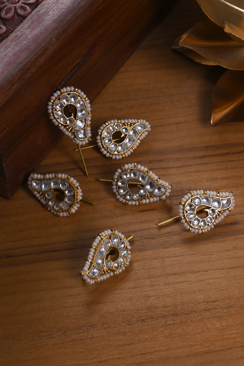 White Colour Gold Plated Jadau Kundan Peacock Motif Juda Pin