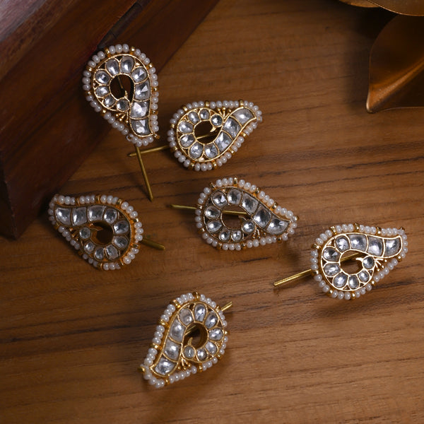MDBR270- White Colour Gold Plated Jadau Kundan Peacock Motif Juda Pin