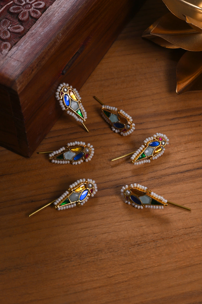 Multi Colour Gold Plated Jadau Kundan Bird Motif Juda Pin