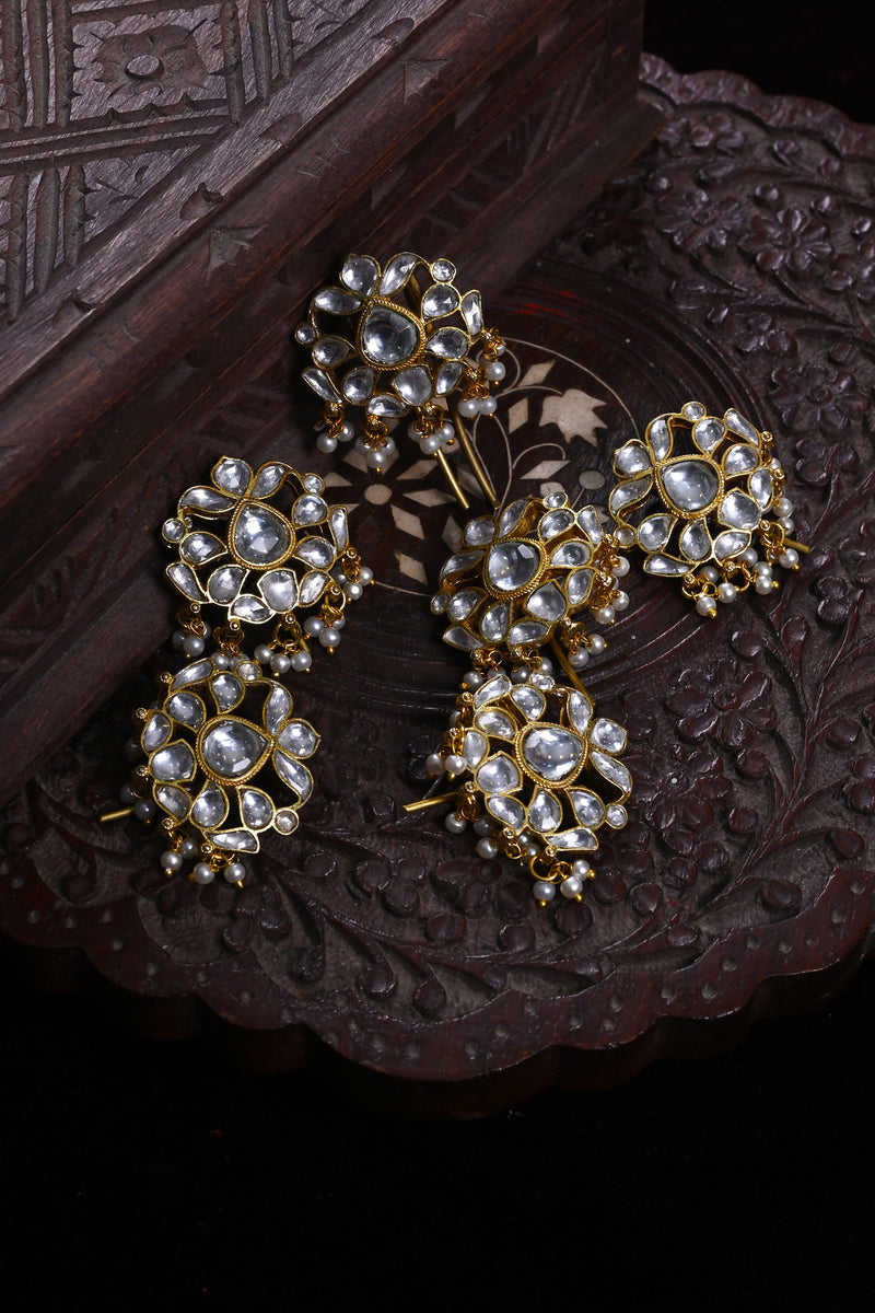 White Colour Gold Plated Jadau Kundan Juda Pin