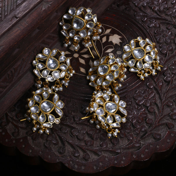 MDBR260- White Colour Gold Plated Jadau Kundan Juda Pin