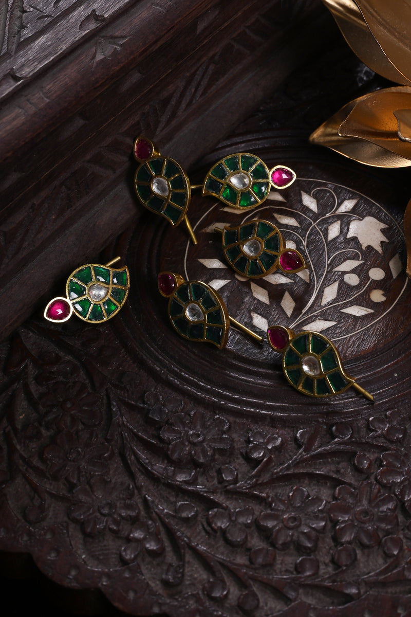 Multi Colour Gold Plated Jadau Kundan Juda Pin