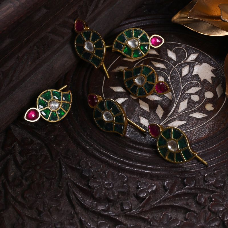 MDBR320- Multi Colour Gold Plated Jadau Kundan Juda Pin
