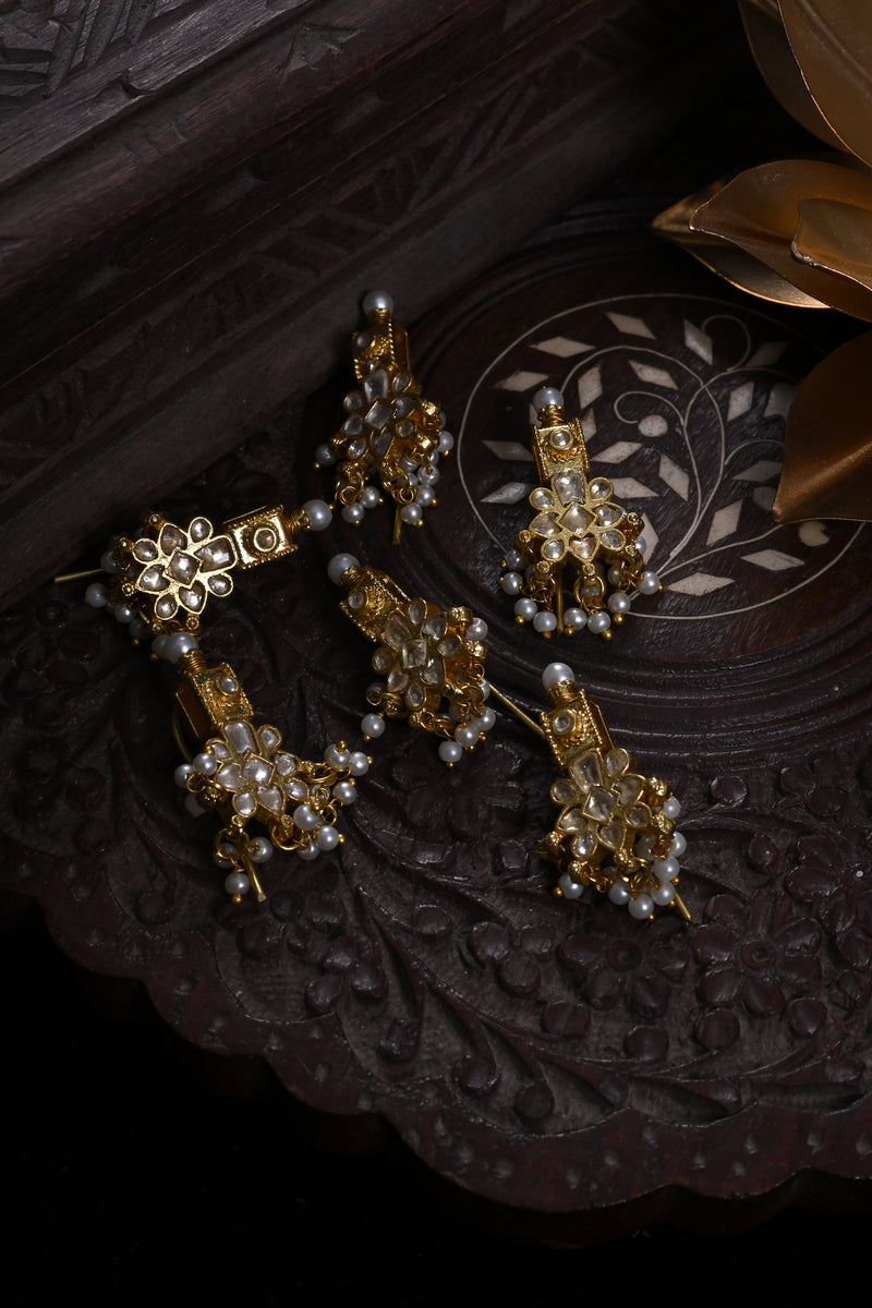Multi Colour Gold Plated Jadau Kundan Juda Pin