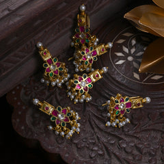MDBR259- Multi Colour Gold Plated Jadau Kundan Juda Pin