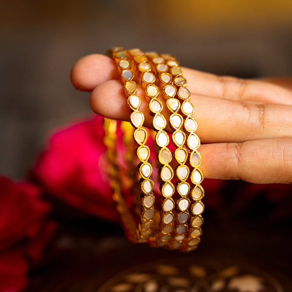 MDB062- White Colour Gold Plated Mother of Pearl Bangles