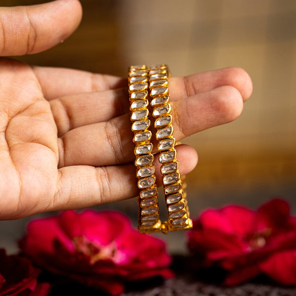 MDB064- White Colour Gold Plated Jadau Kundan Bangle