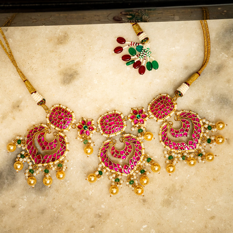 MDN013- Multi Colour Gold Plated jadau kundan Choker set