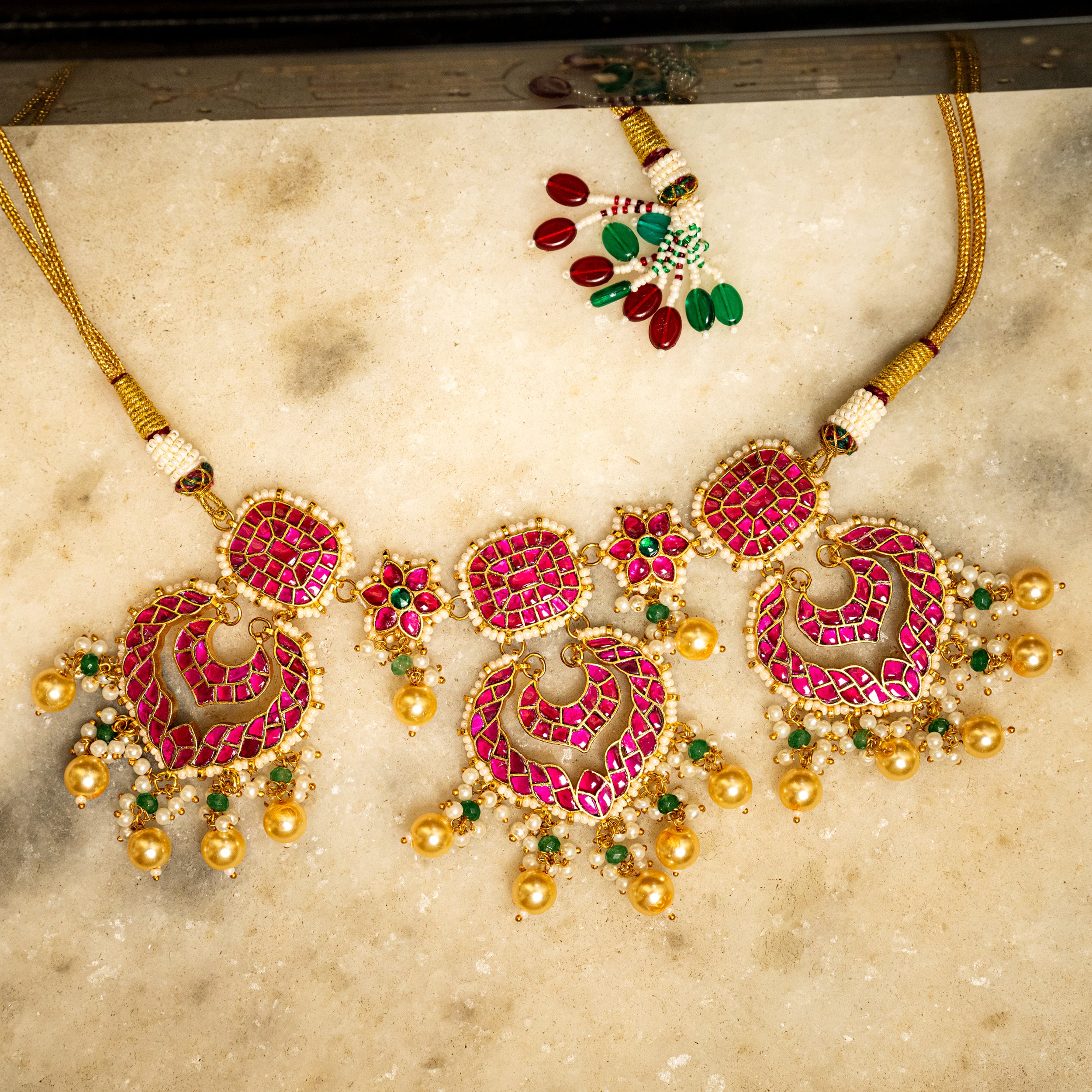 MDN013- Multi Colour Gold Plated jadau kundan Choker set