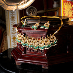 MDN110- White Colour Gold Plated Thappa Jadau Kundan Necklace Set