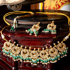 MDN110- White Colour Gold Plated Thappa Jadau Kundan Necklace Set