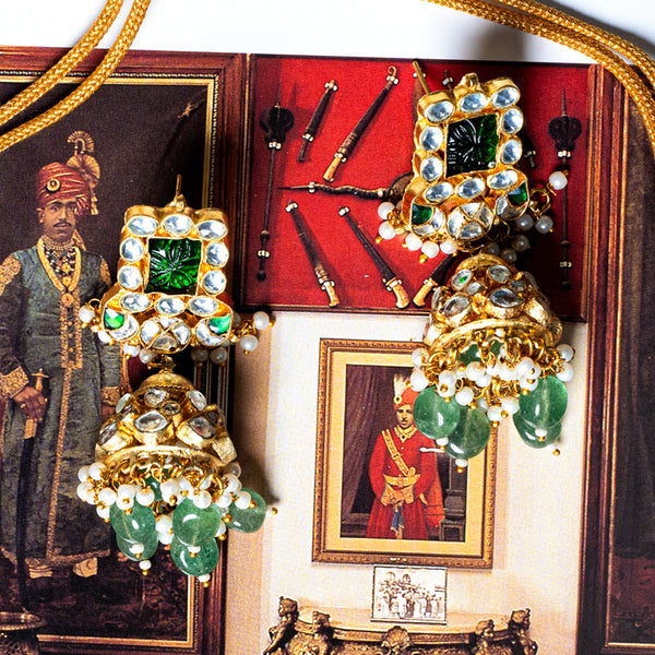 MDN004- Green and White Colour Gold Plated Jadau Kundan Necklace set