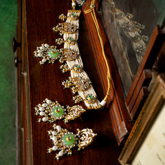 MDN009- White and Green Colour Gold Plated Jadau Kundan Choker set