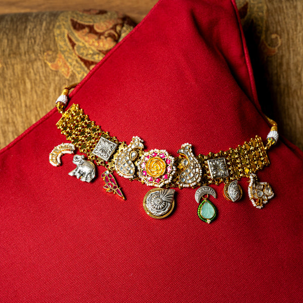 MDN029- Multi Colour Gold Plated Fusion Choker Set