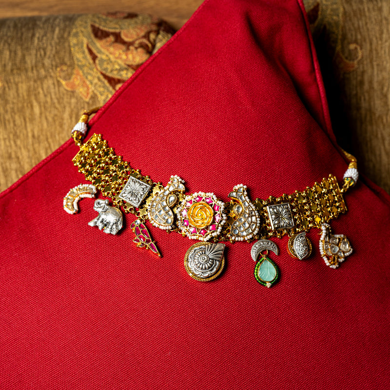 MDN029- Multi Colour Gold Plated Fusion Choker Set
