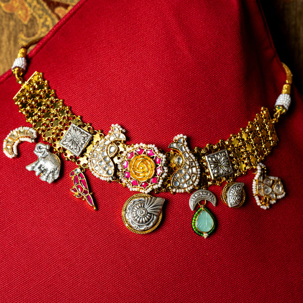 MDN029- Multi Colour Gold Plated Fusion Choker Set