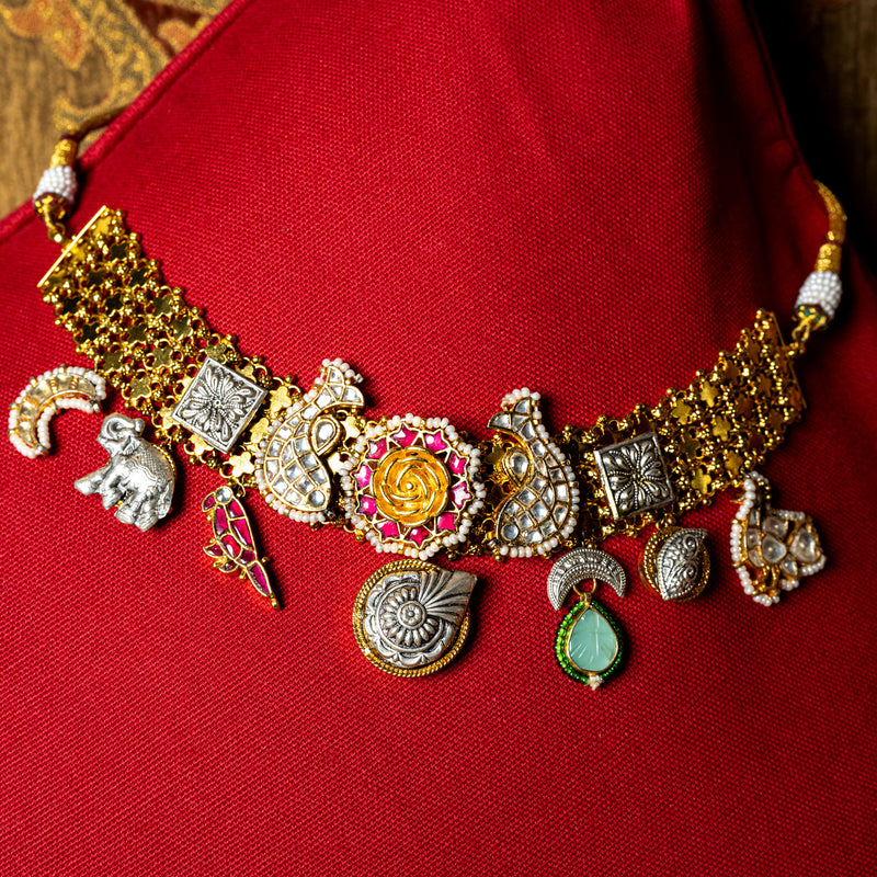 MDN029- Multi Colour Gold Plated Fusion Choker Set