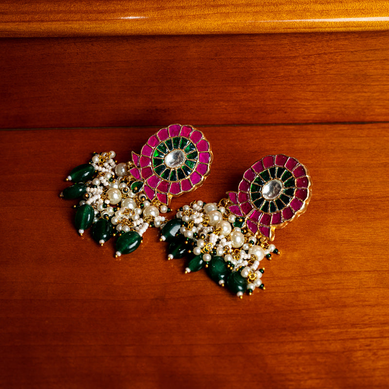 MDN007- Multi Colour Gold Plated Jadau Kundan Necklace set