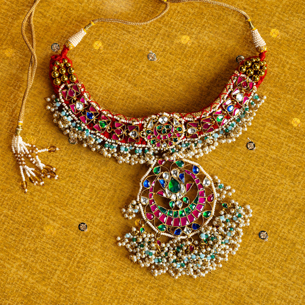 MDN027- Multi Colour Gold Plated Fusion Gadi Choker Set