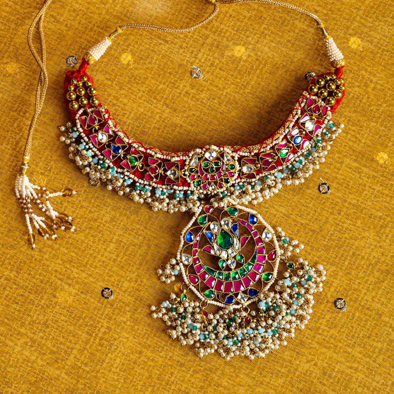 MDN027- Multi Colour Gold Plated Fusion Gadi Choker Set