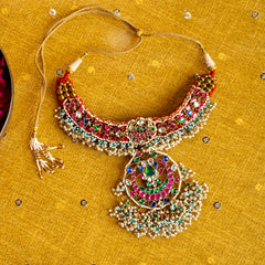 MDN027- Multi Colour Gold Plated Fusion Gadi Choker Set