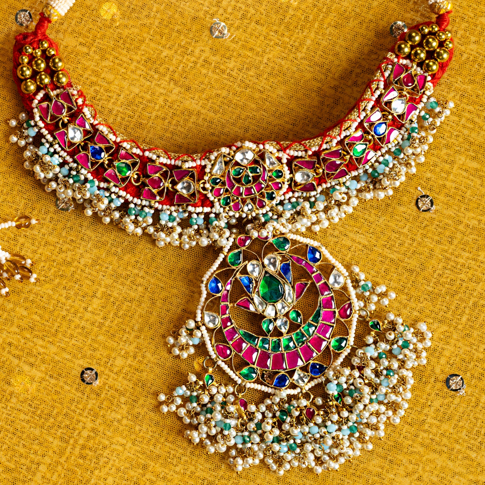 MDN027- Multi Colour Gold Plated Fusion Gadi Choker Set