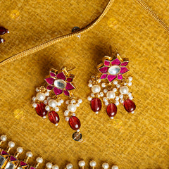 MDN005- Pink and White Colour Gold Plated Jadau Kundan Choker set