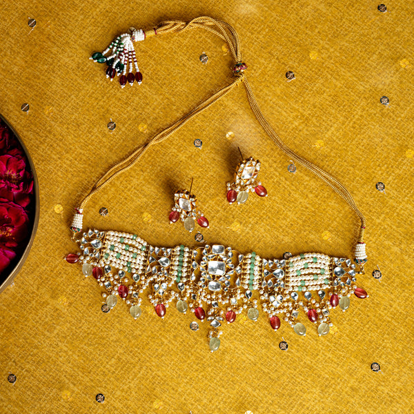 MDN001- Multi Colour Gold Plated Jadau Kundan Choker set