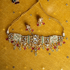 MDN001- Multi Colour Gold Plated Jadau Kundan Choker set