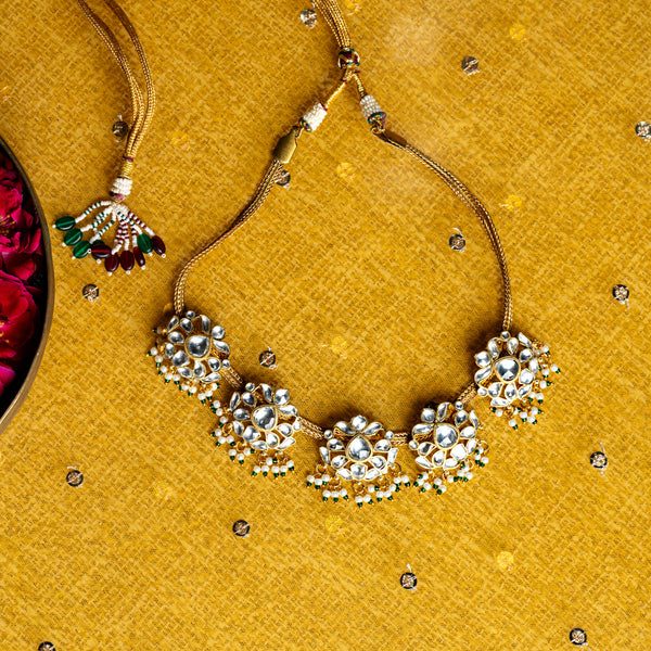 MDN026- White Colour Gold Plated Jadau Kundan Necklace Set