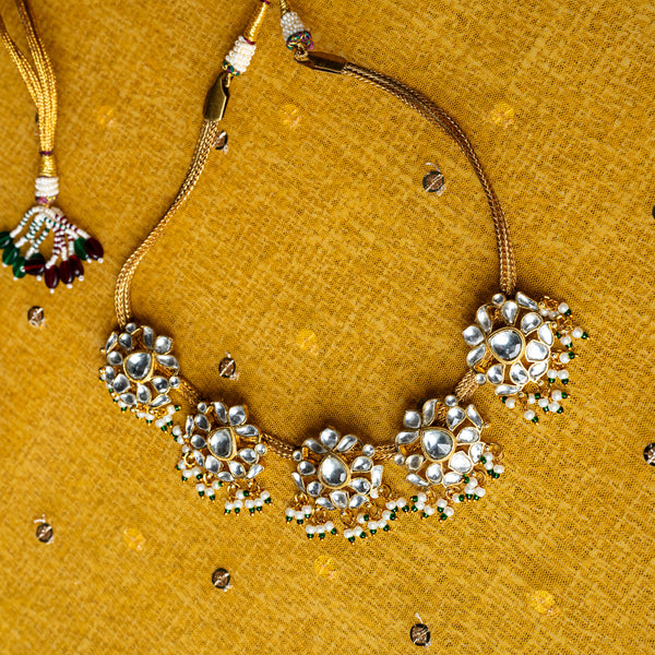 MDN026- White Colour Gold Plated Jadau Kundan Necklace Set