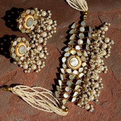 MDN017- White Colour Gold Plated Mother of Pearl Choker Set