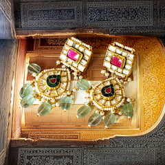 MDN118- Pink and White Gold Plated Jadau Kundan Choker Set