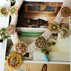 MDN024- Multi Colour Gold Plated Fusion Gadi Pendant Set