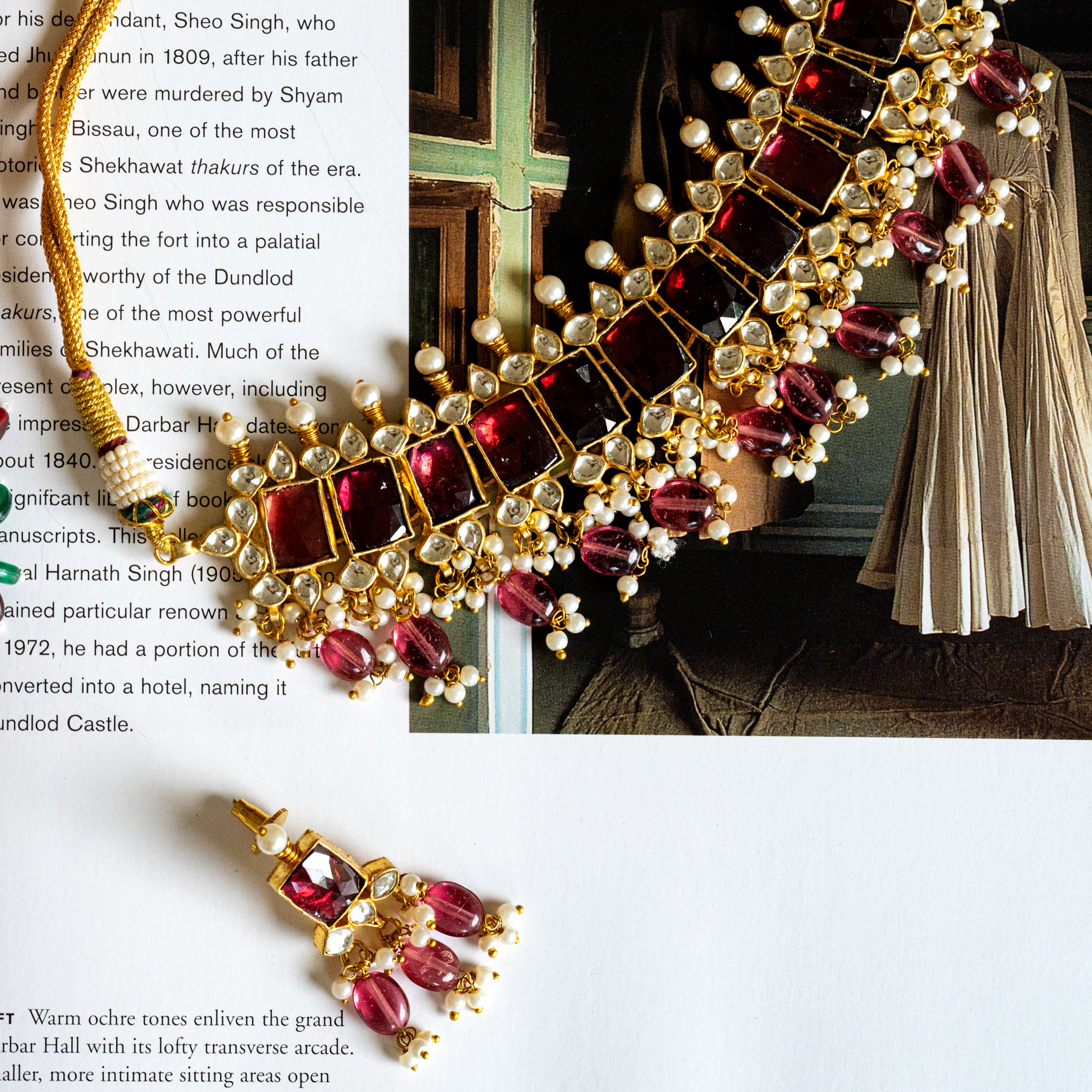 MDN002 - Ruby Colour Gold Plated Jadau Kundan Choker set