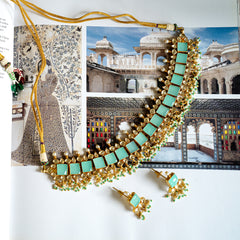 MDN002 - Blue Colour Gold Plated Jadau Kundan Choker set