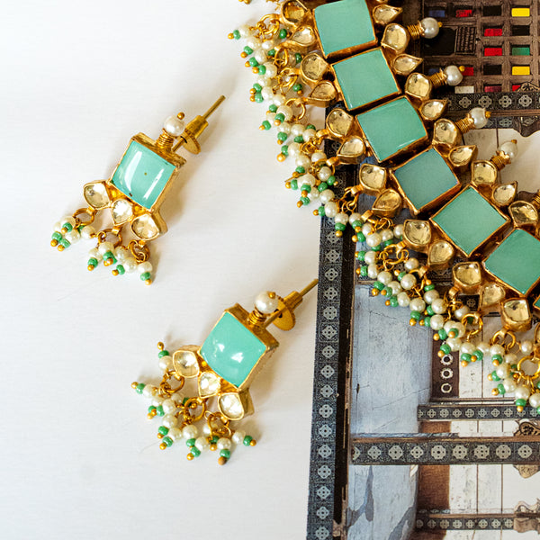 MDN002 - Blue Colour Gold Plated Jadau Kundan Choker set