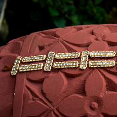 MDH047- White Colour Gold Plated Jadau Kundan Headband