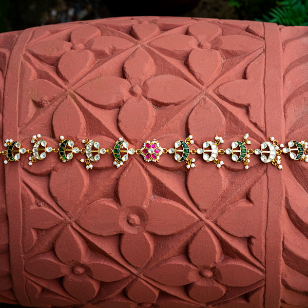 MDH048- Multi Colour Gold Plated Jadau Kundan Headband