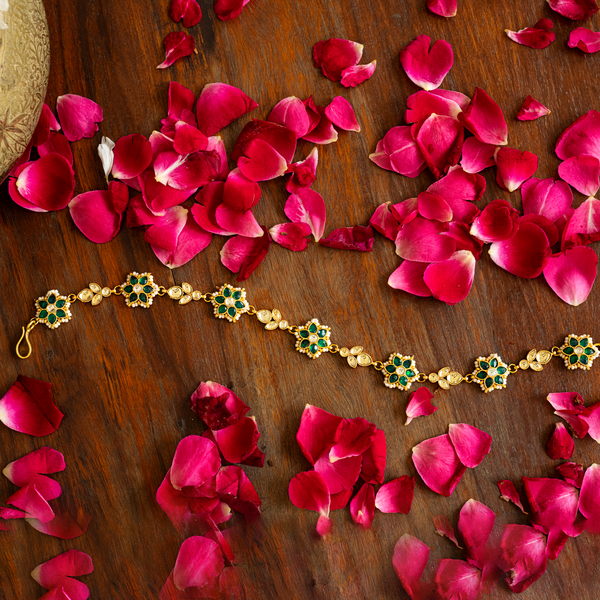 MDH051- White Colour Gold Plated Jadau Kundan Headband